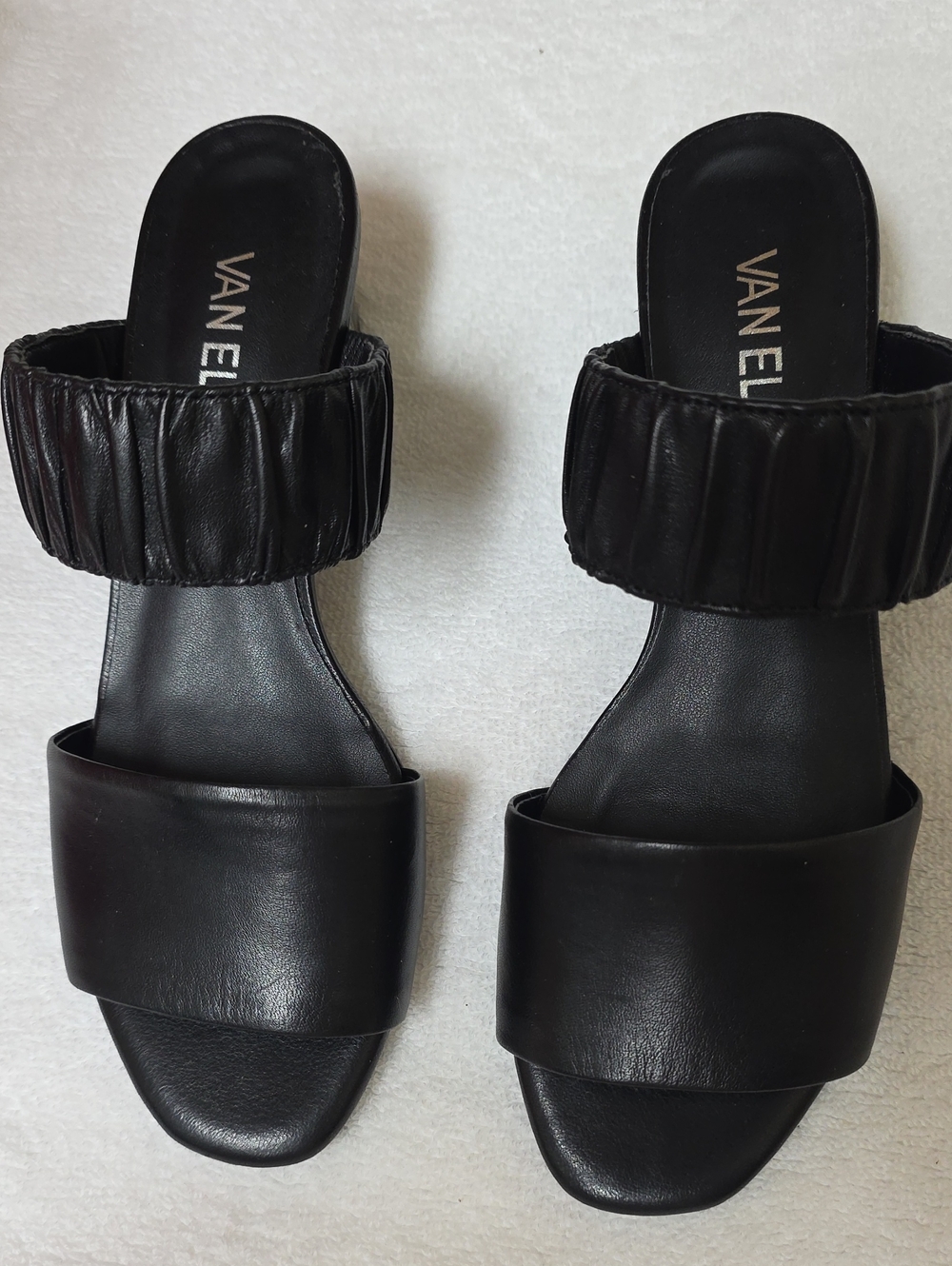 NWT Vaneli Black Ruched-Strap Slide Mules